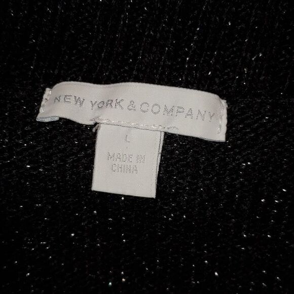 New York and Company Sweater Women’s Large Black Shimmery Cable Knit Cowl Neck - Picture 4 of 6